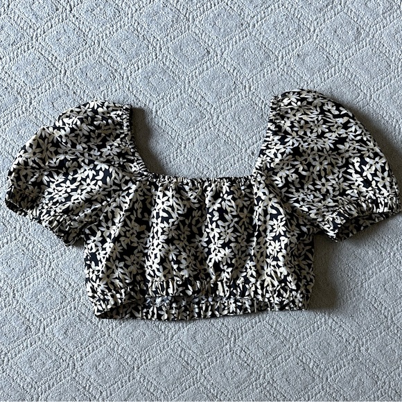 & Other Stories Women’s Yellow Floral Printed Puff Sleeve Crop Top Size Medium - Picture 4 of 8